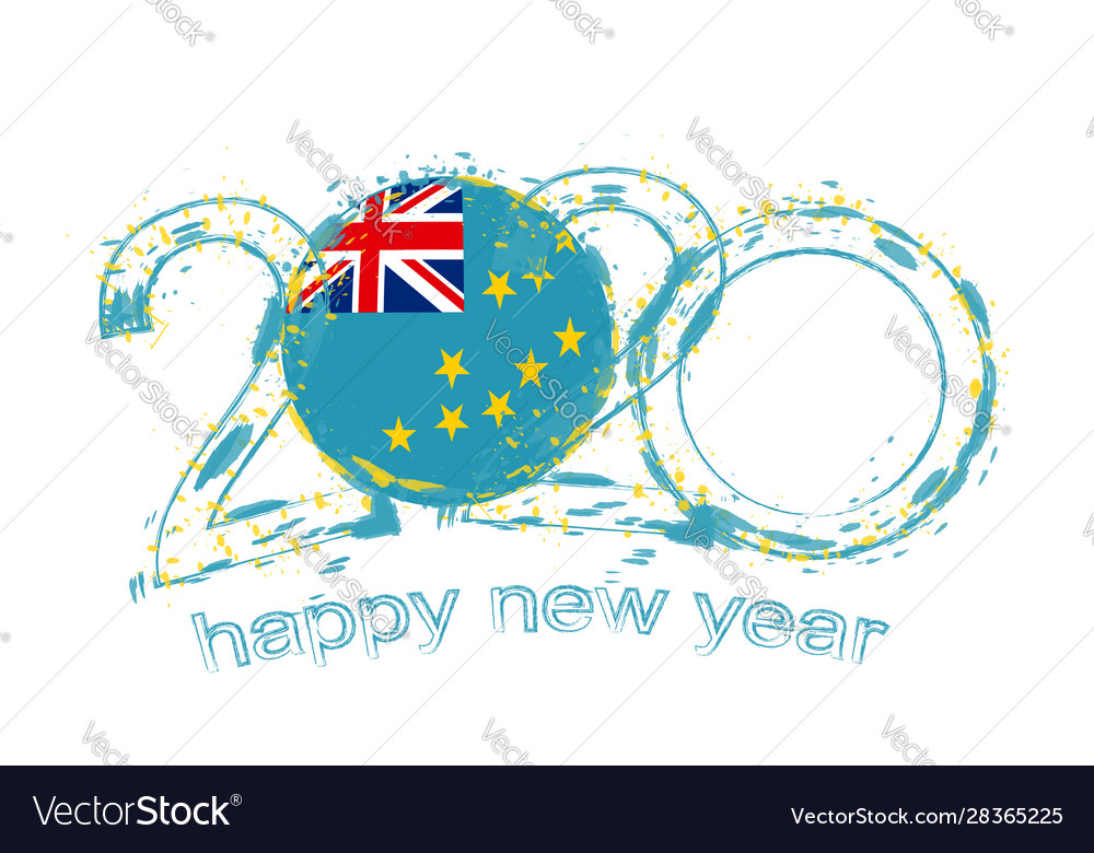 Happy new 2020 year with flag tuvalu Royalty Free Vector