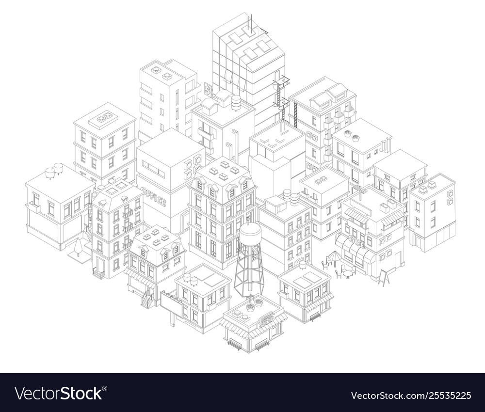 Town street intersection road buildings isometric Vector Image