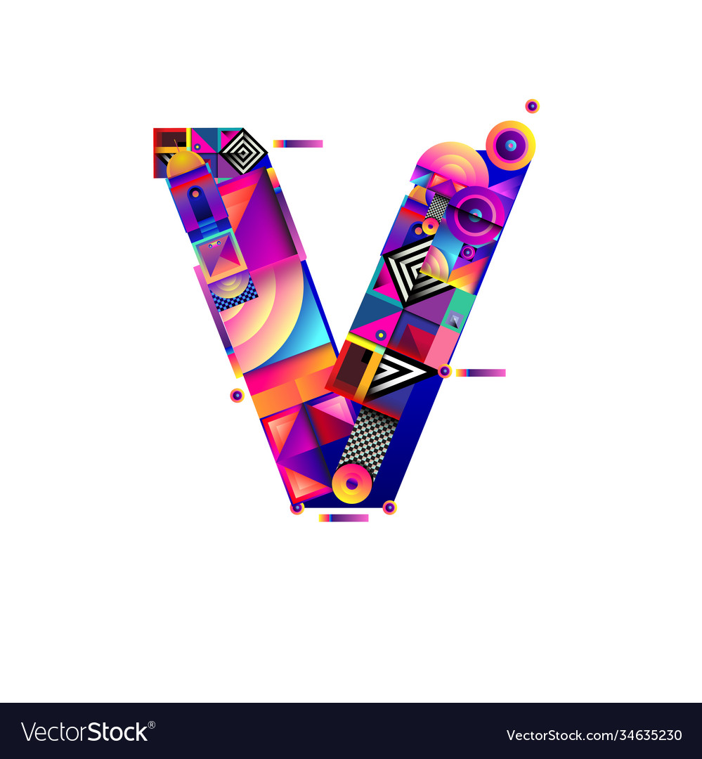 Colorful Alphabet Font Letter V For Logo Vector Image