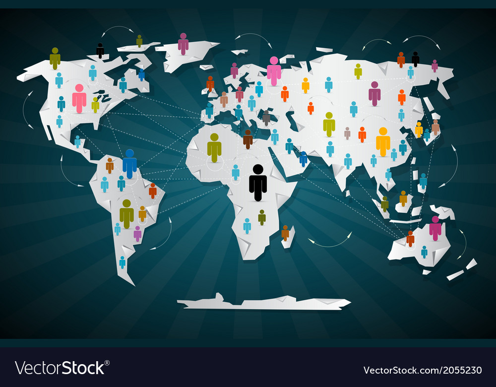 Colorful people icons on world map - social media