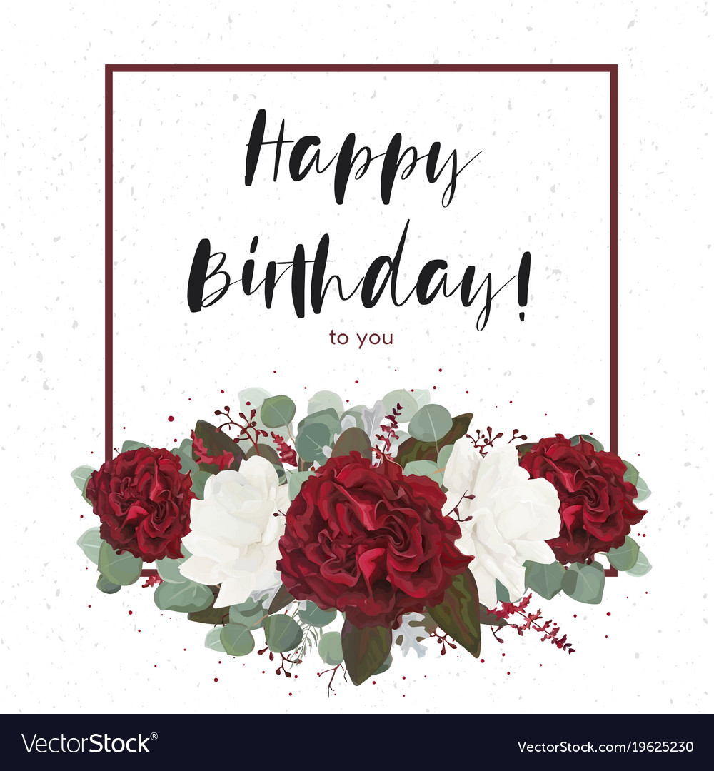 Floral Happy Birthday Greeting Gift Card Design Vector Image