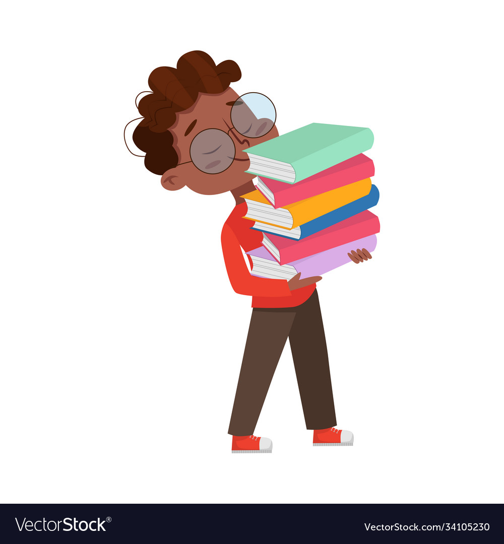 Intelligent African American Boy with Books