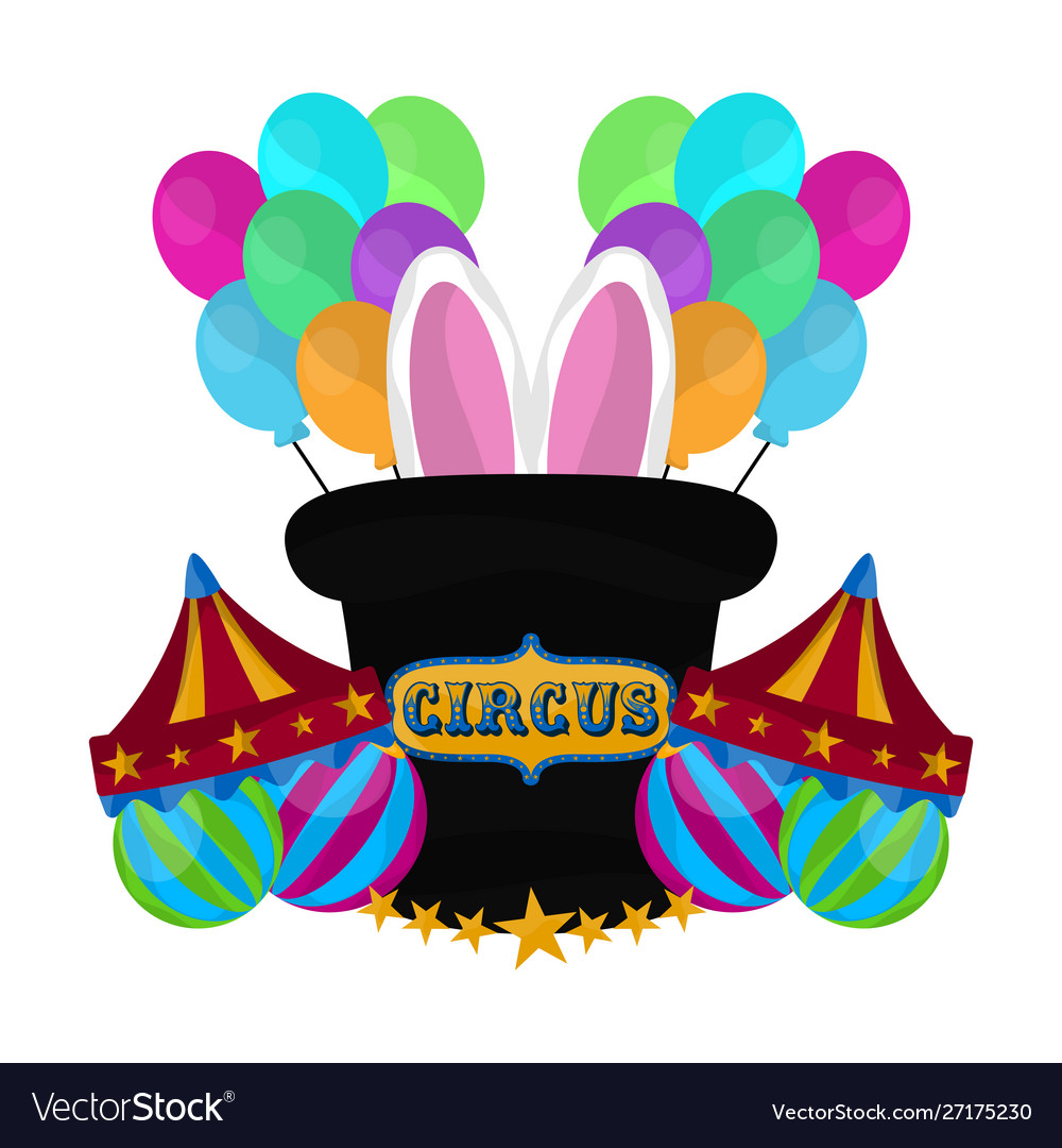 Magician hat with rabbit ears and balloons