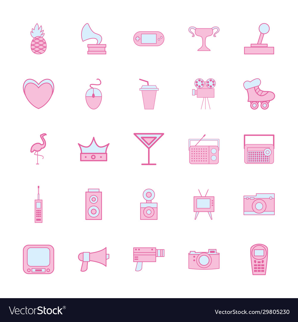 Neon line and fill style icon set design vector image Neon line and fill style icon set design