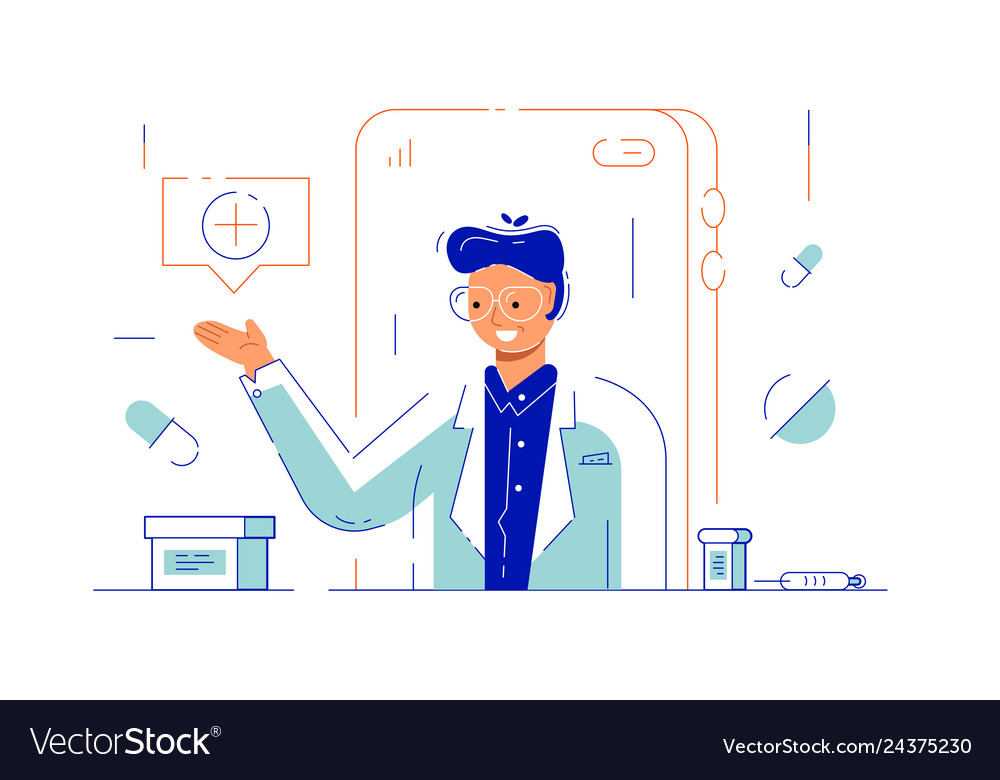 Online doctor via internet application vector image Online doctor via internet application