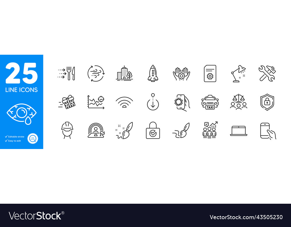 Outline icons set scroll down file settings vector image Outline icons set scroll down file settings