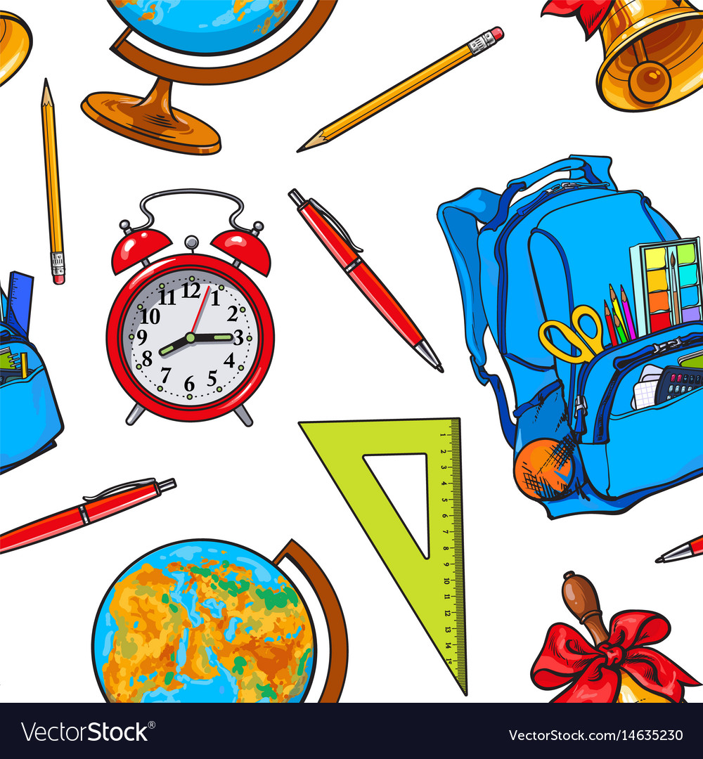 Seamless pattern with school items backpack