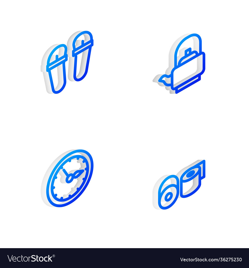 Set isometric line kettle with handle flip flops vector image Set isometric line kettle with handle flip flops