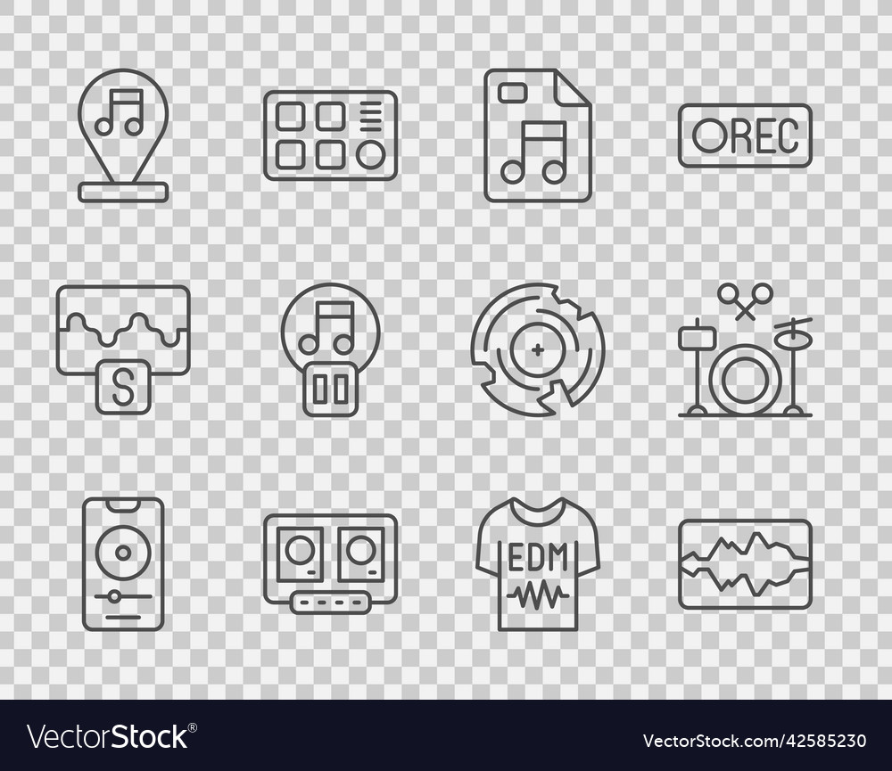 Set line music player wave equalizer mp3 file vector image Set line music player wave equalizer mp3 file