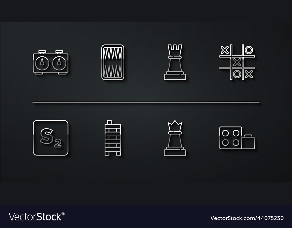 Set line time chess clock bingo tic tac toe game vector image Set line time chess clock bingo tic tac toe game
