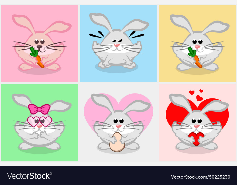 Set of cartoon rabbits or bunnies