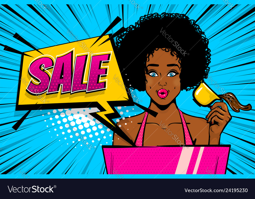 Wow Face Woman Pop Art Sale Advertise Royalty Free Vector