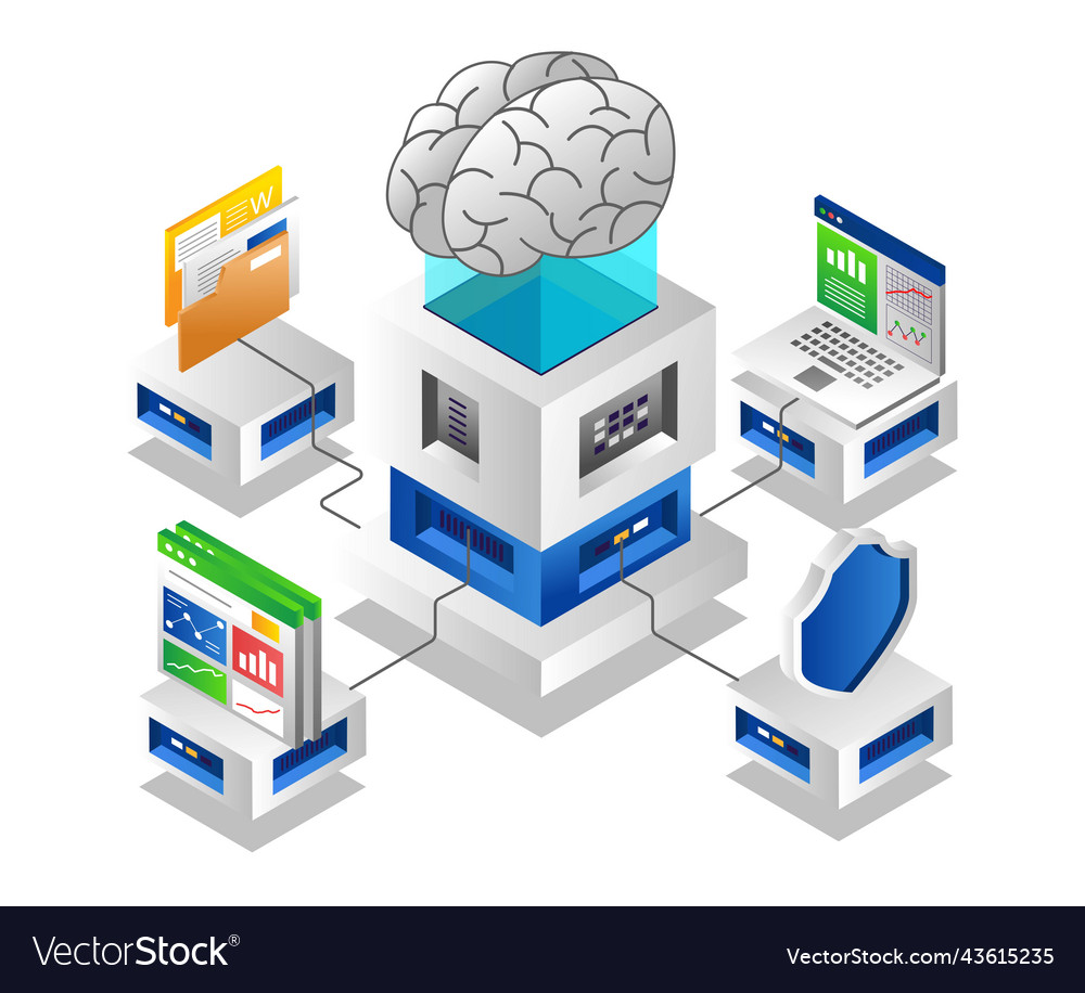 Artificial intelligence cloud server network vector image Artificial intelligence cloud server network