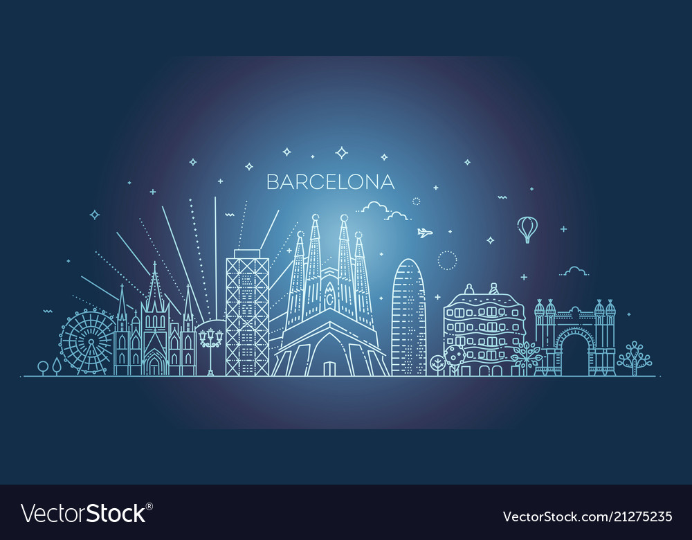 Barcelona skyline spain Royalty Free Vector Image