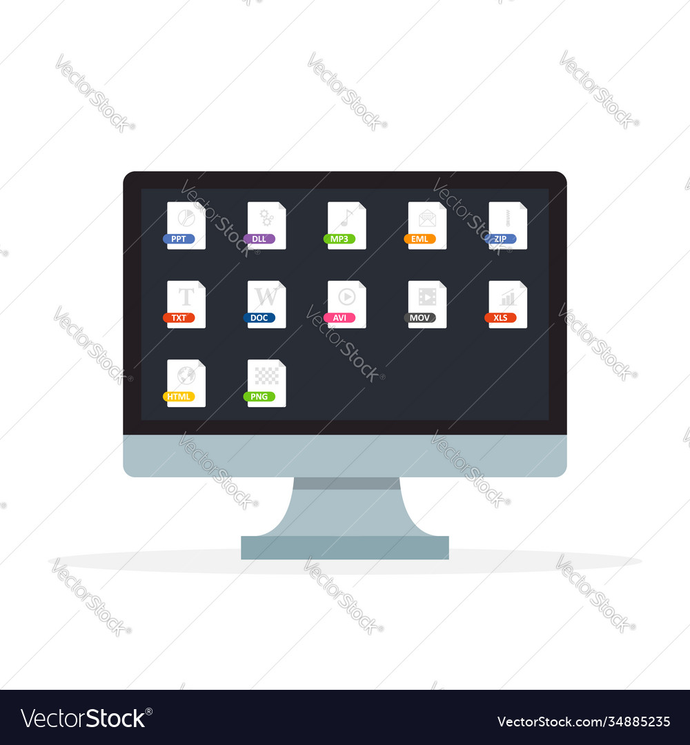 Computer desktop with different files Royalty Free Vector