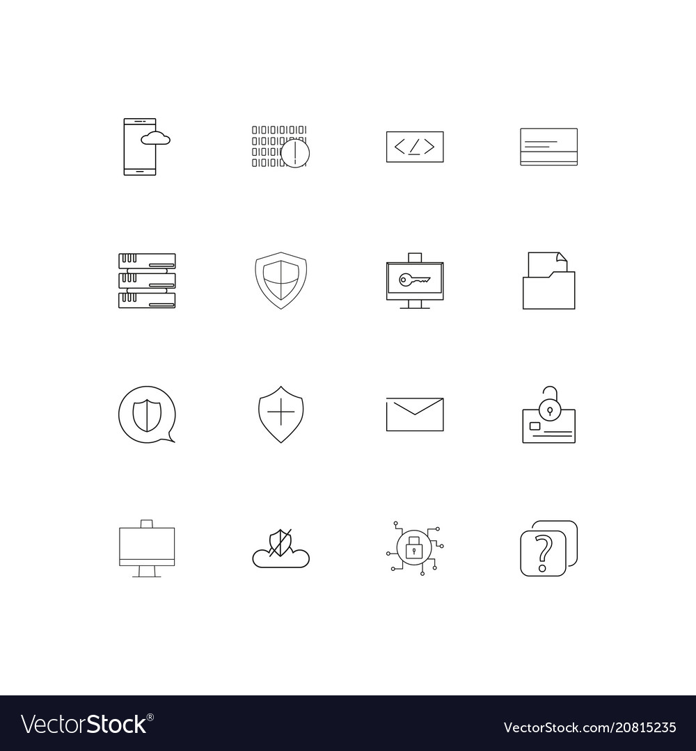 Cyber security linear thin icons set outlined