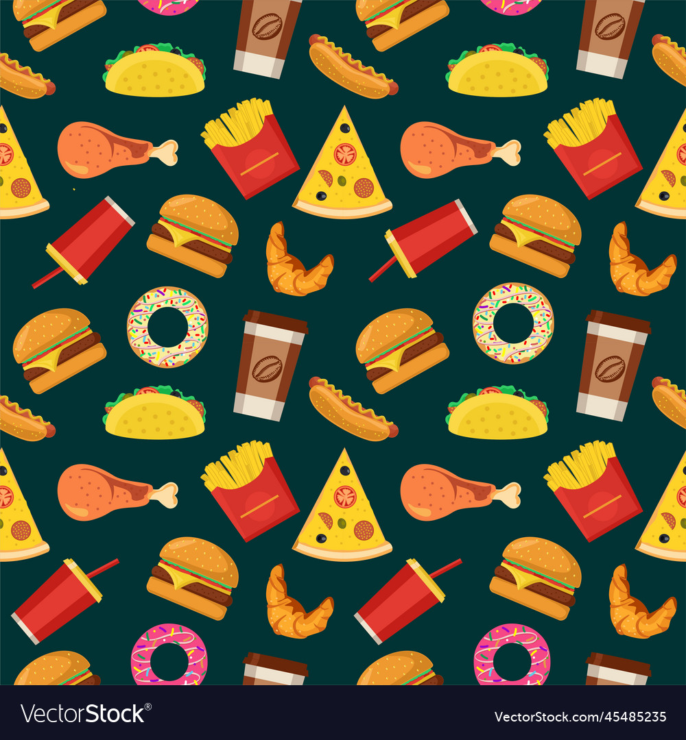 Fast food seamless pattern with line icons vector image Fast food seamless pattern with line icons