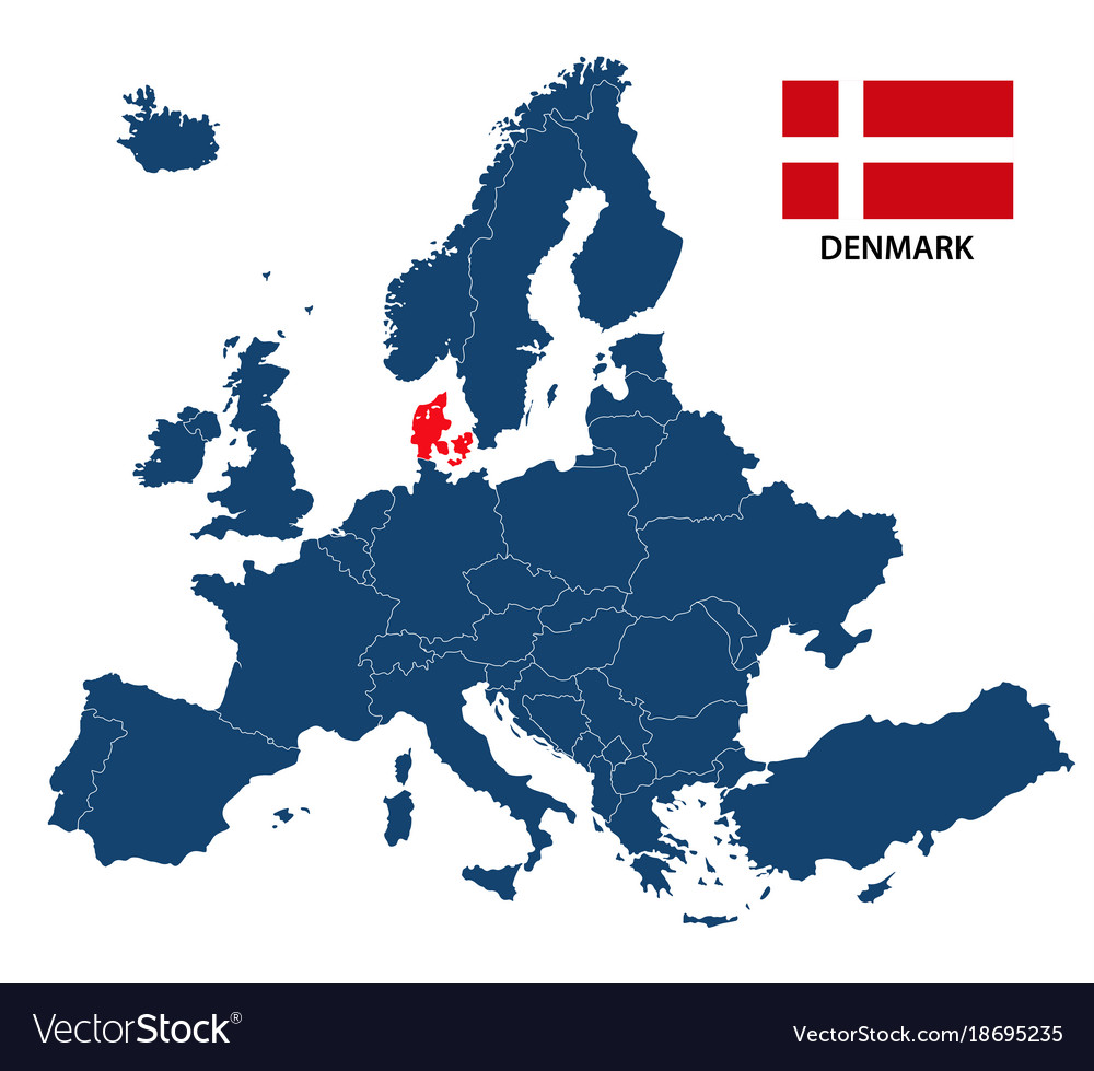 Map Of Europe With Highlighted Denmark Royalty Free Vector