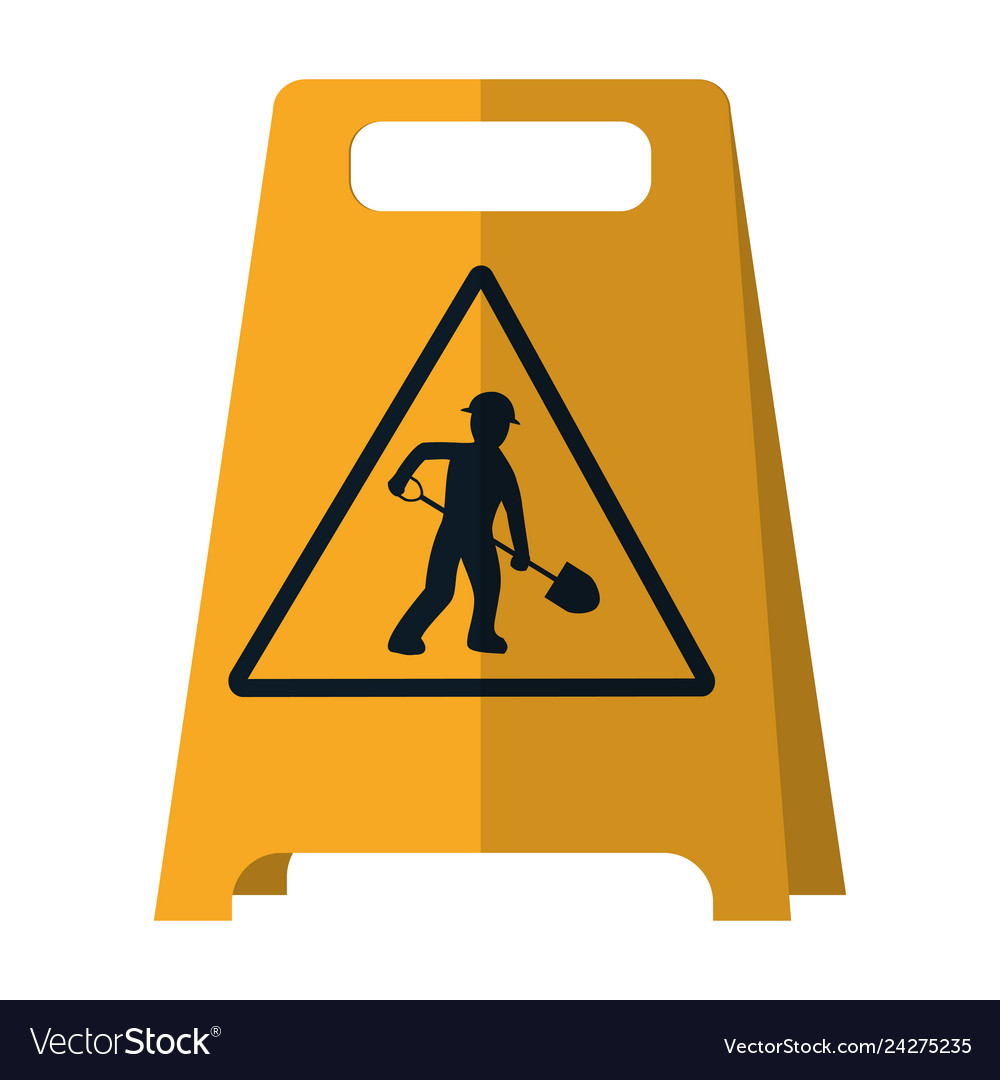 Plastic caution emblem and laborer with shovel