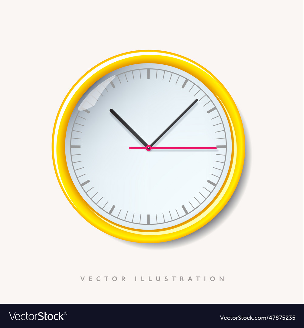 Realistic wall clock school yellow clock classic Vector Image