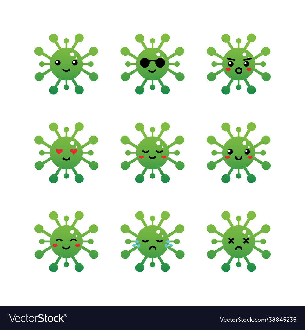 Set collection pack virus bacteria emoji vector image Set collection pack virus bacteria emoji