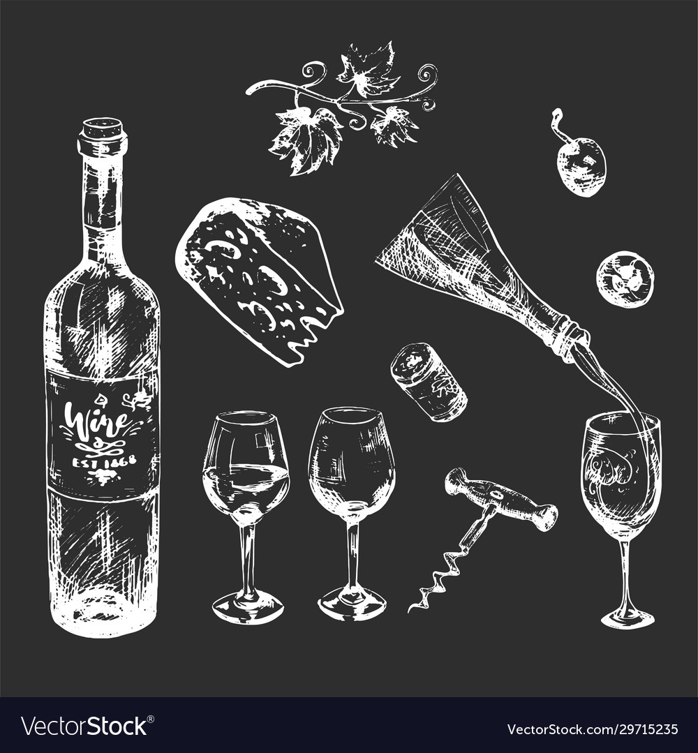 White on dark background wine and cheese set Vector Image