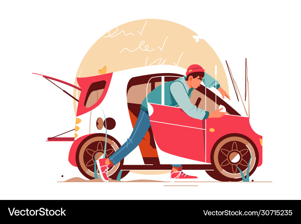 Young handsome man making car inspection Vector Image
