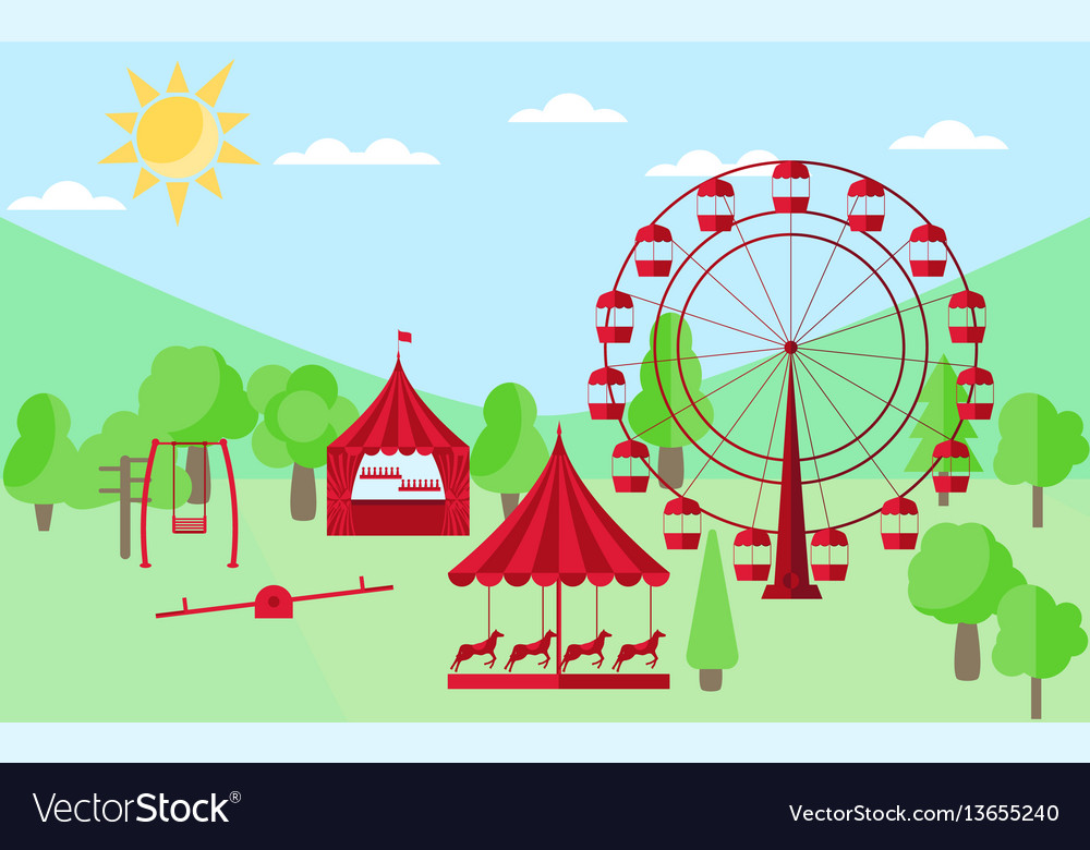 Amusement Park Flat Style A Ferris Wheel Vector Image