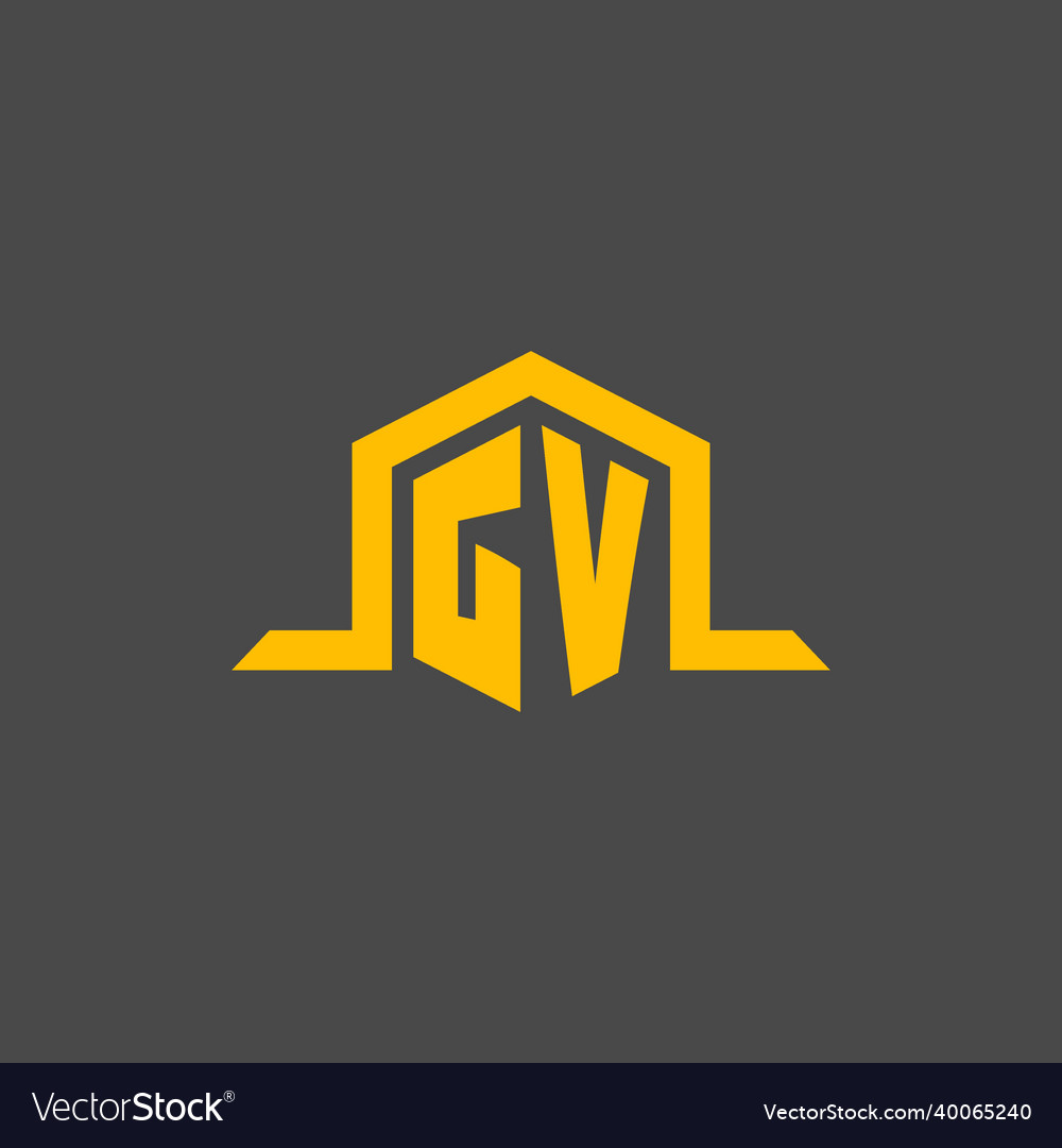 Gv monogram initial logo with hexagon style design