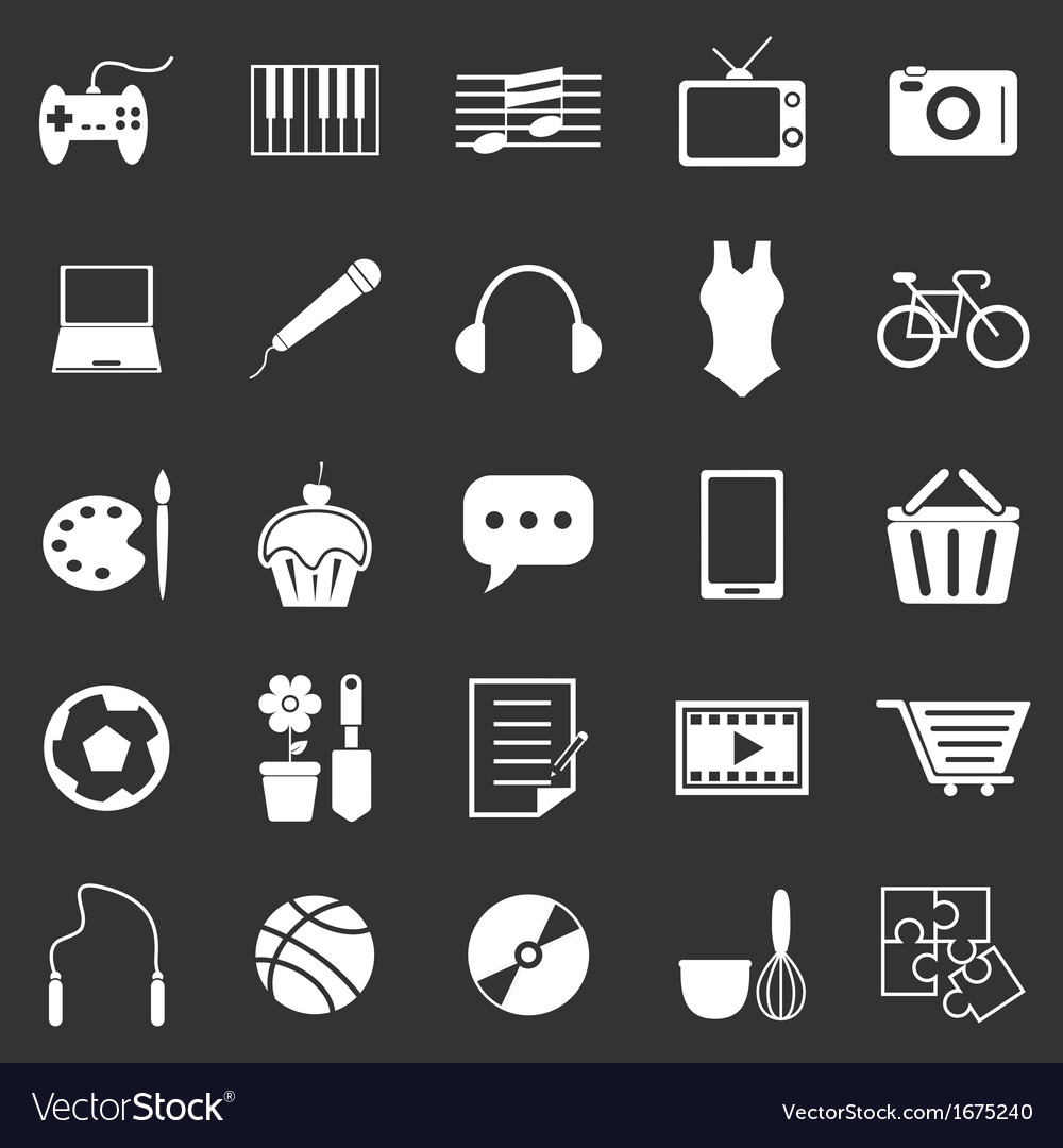 Hobby icons on black background Royalty Free Vector Image