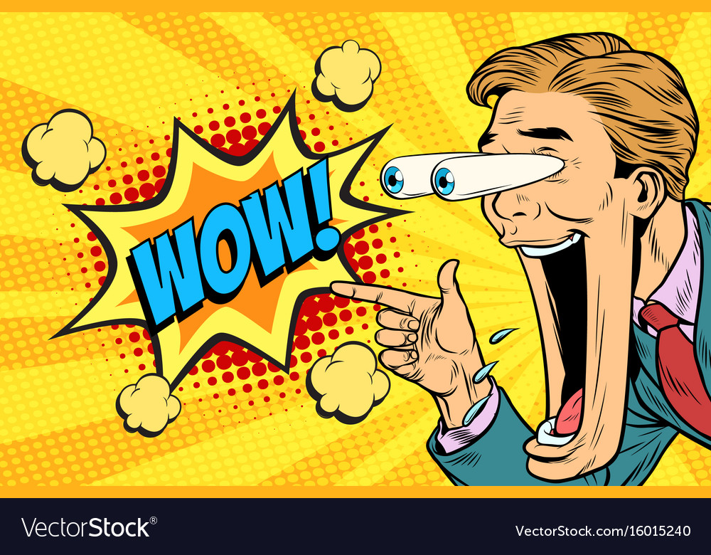 Hyper expressive reaction cartoon wow man face Vector Image