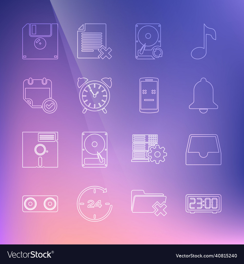 Set line digital alarm clock social media inbox vector image Set line digital alarm clock social media inbox