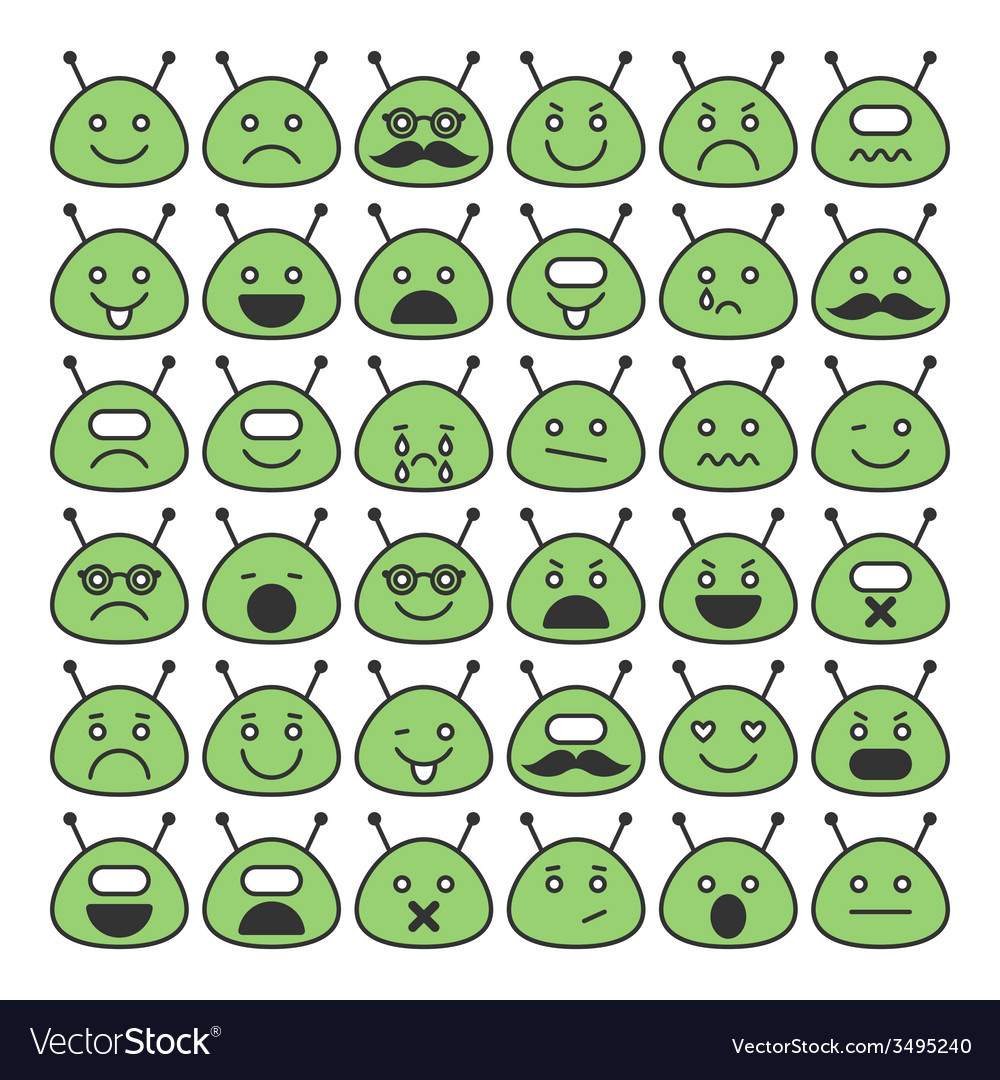 Set of space aliens icons with different emotions