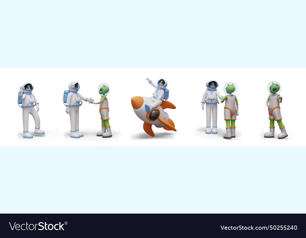 Set of space characters in different poses Vector Image