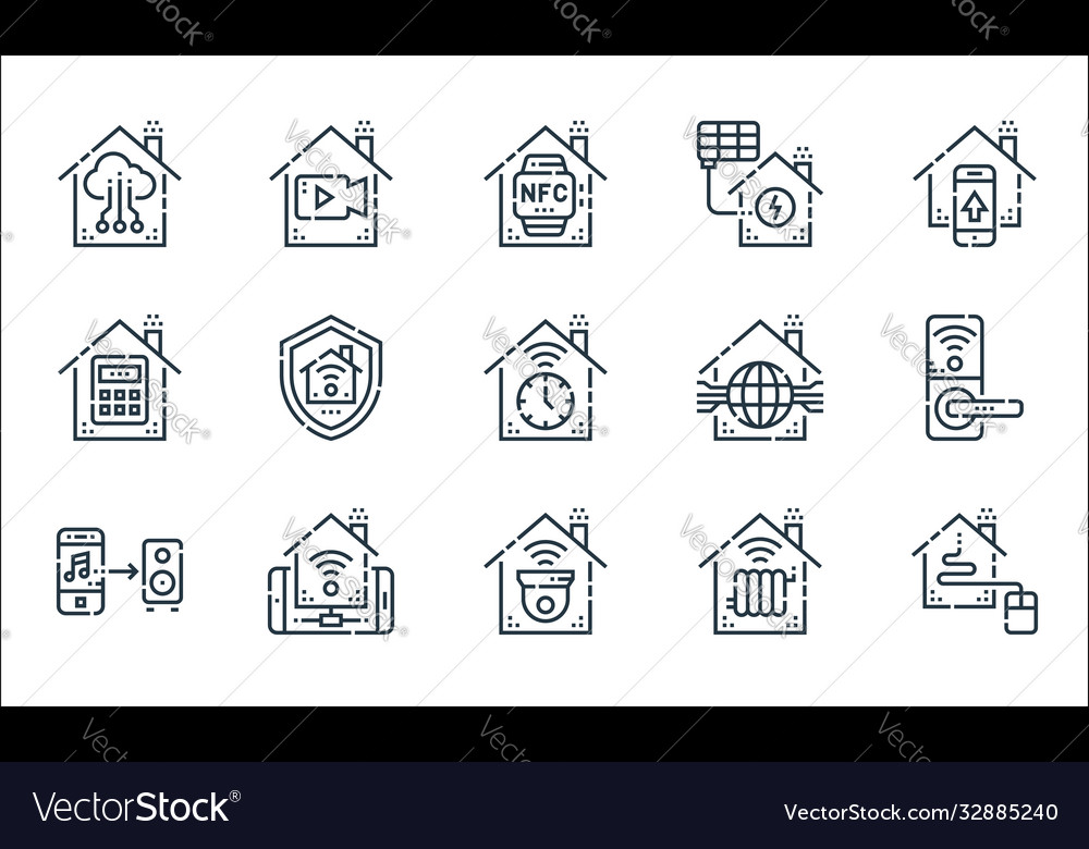 Smarthome line icons linear set quality vector image Smarthome line icons linear set quality