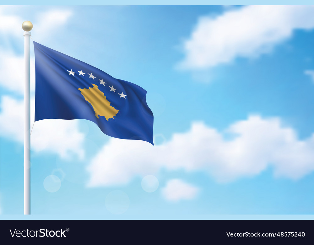 Waving flag of kosovo on sky background template vector image Waving flag of kosovo on sky background template