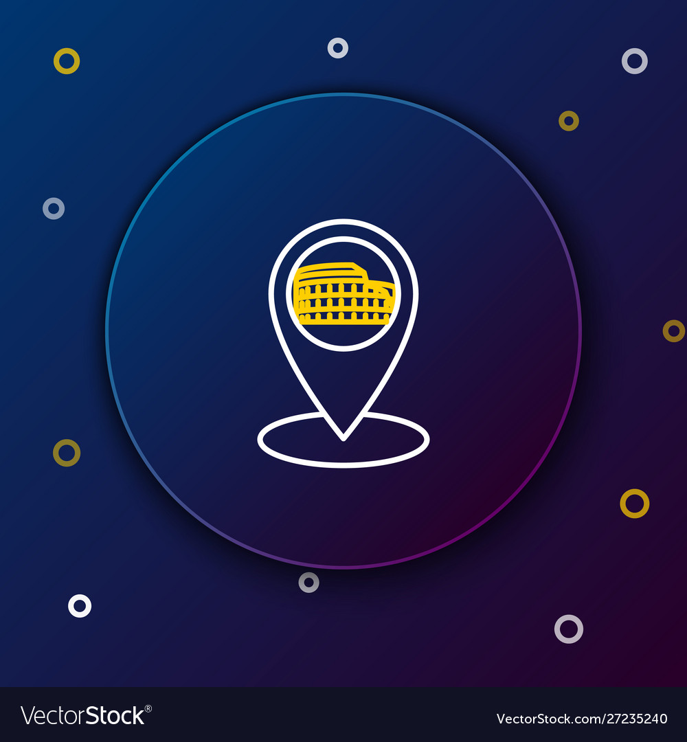 White and yellow line map pointer with coliseum