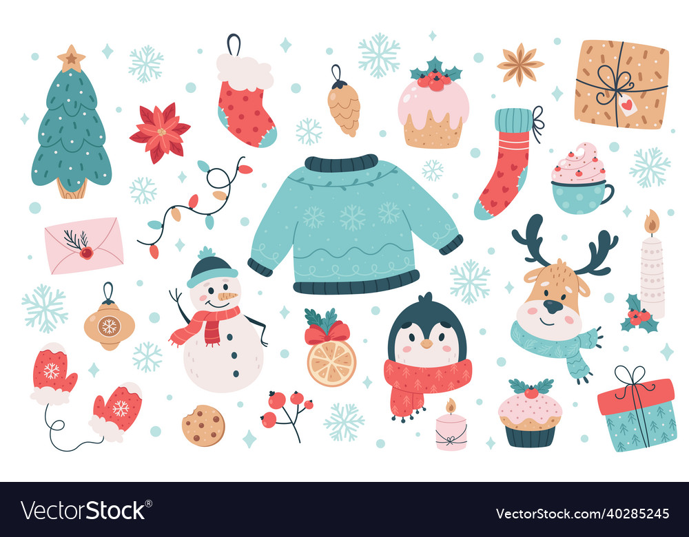 Christmas elements collection merry vector image Christmas elements collection merry