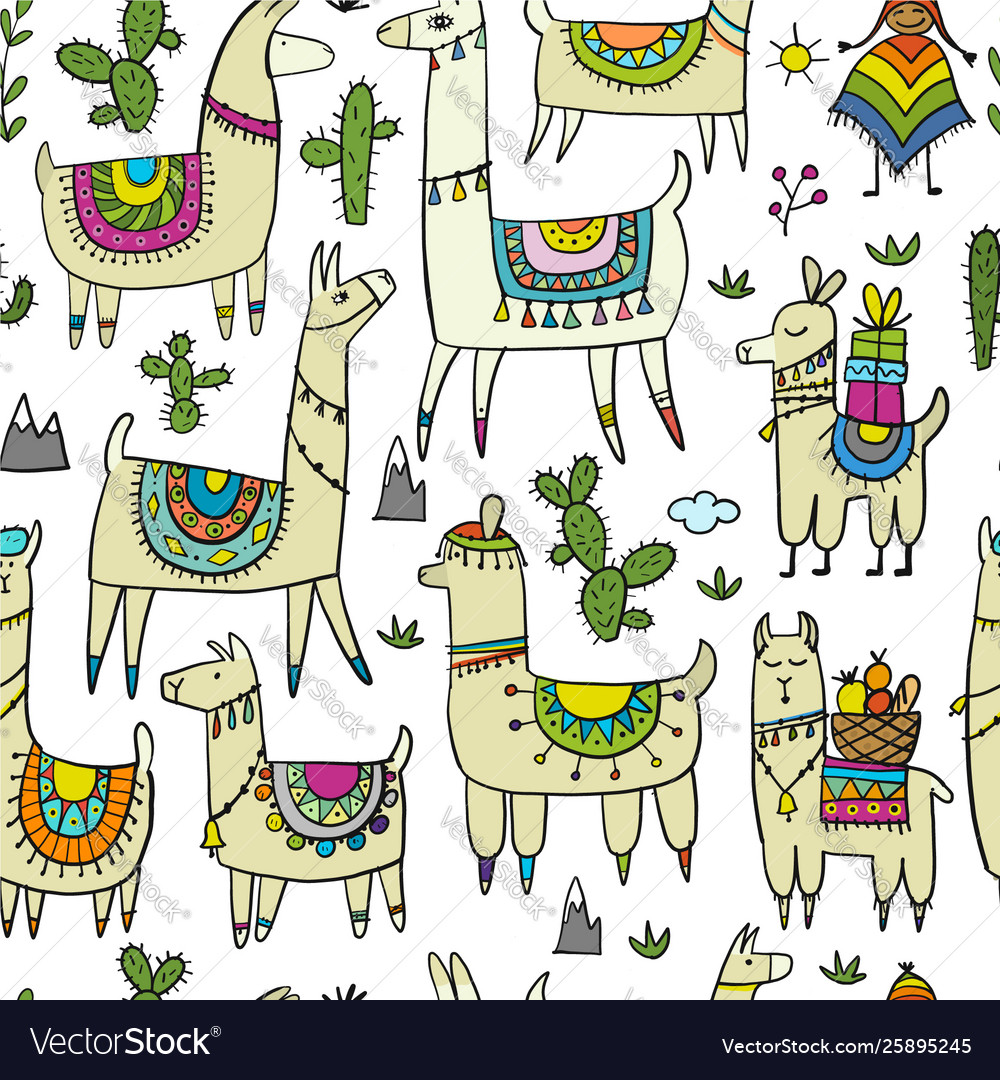 Cute lamas seamless pattern for your design Vector Image