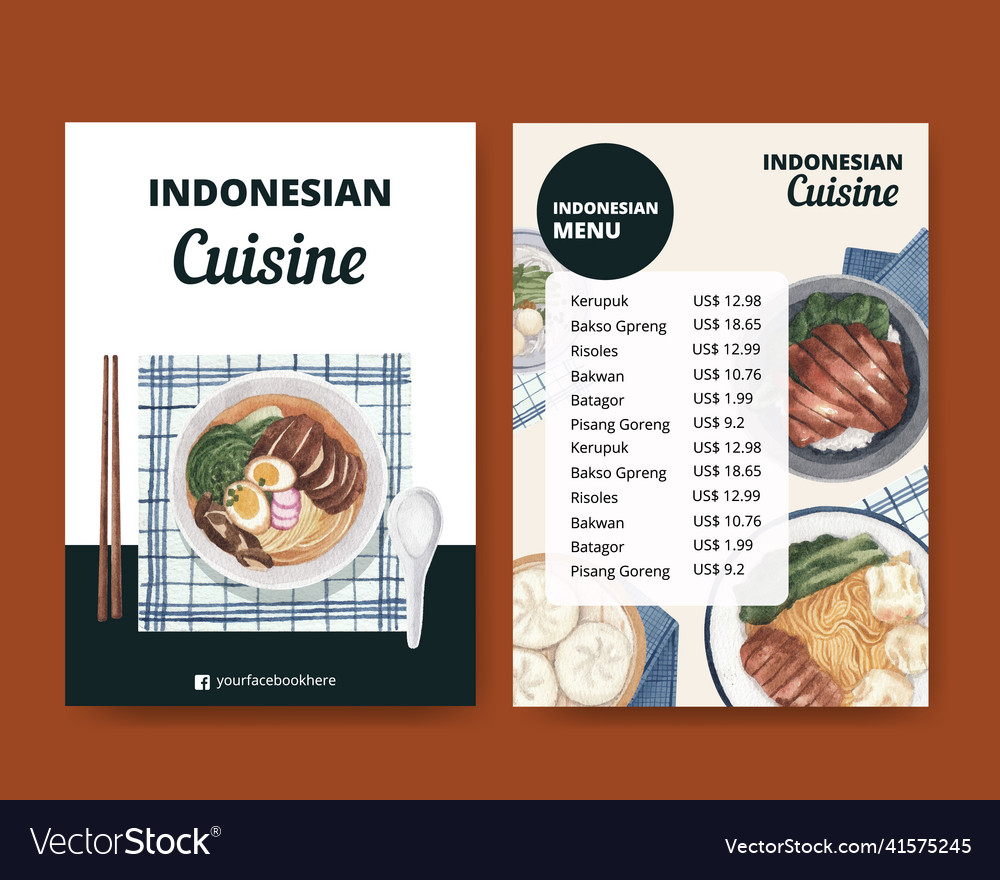 Menu template with indonesian cruisine Royalty Free Vector