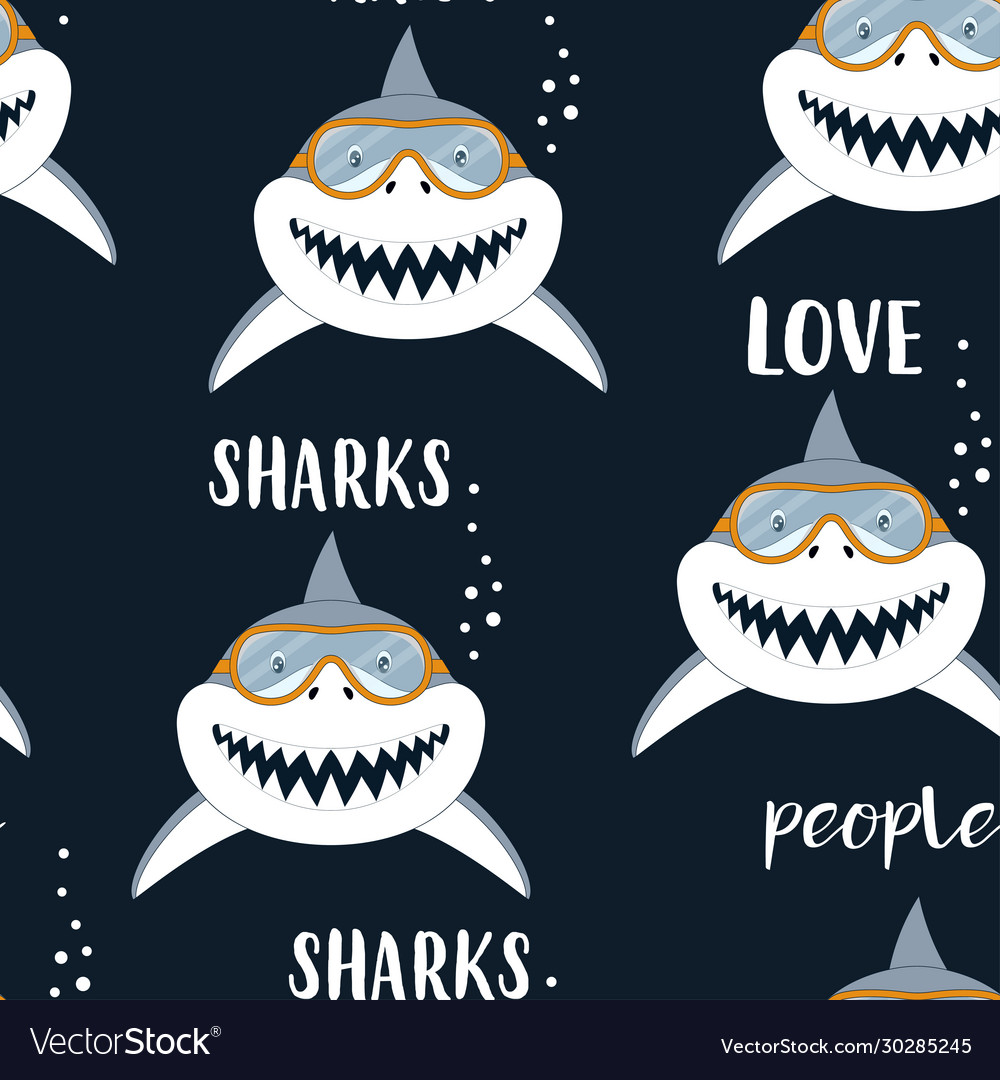 Seamless pattern with sharks isolated on black