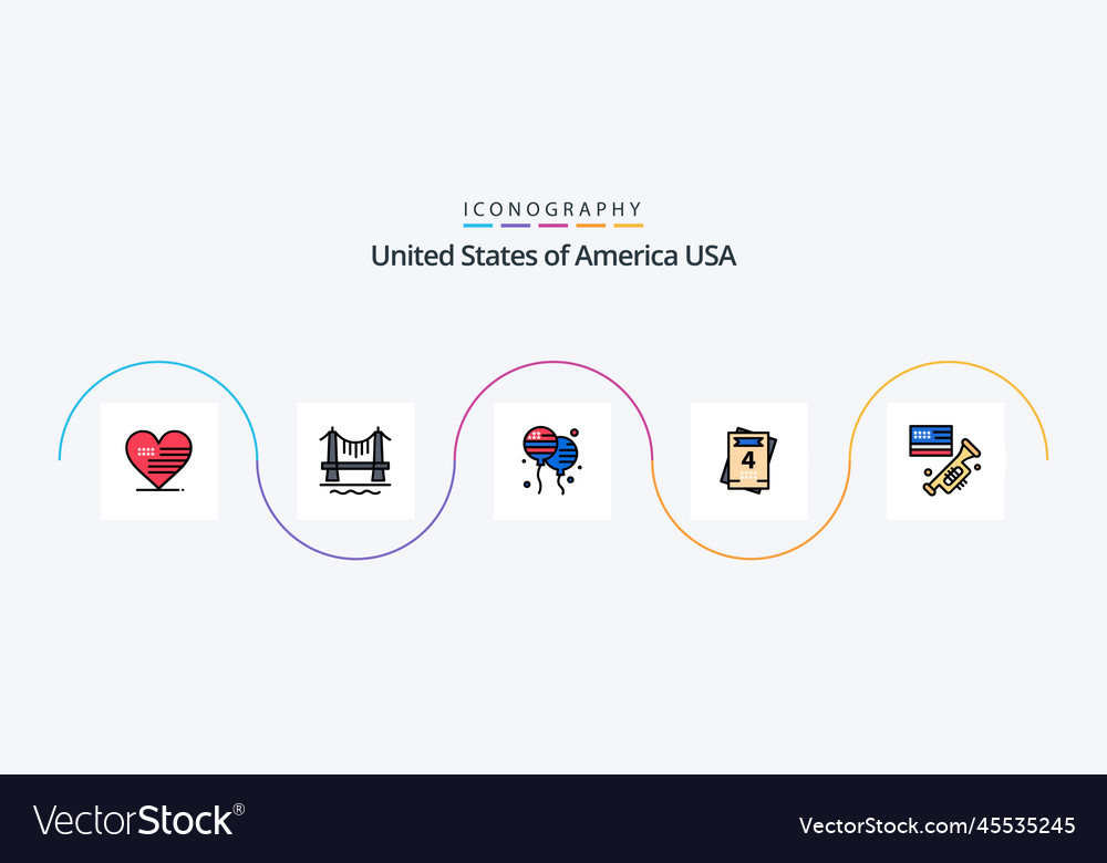 Usa line filled flat 5 icon pack including laud