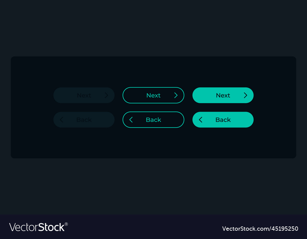 Back and next login buttons ui elements kit vector image Back and next login buttons ui elements kit