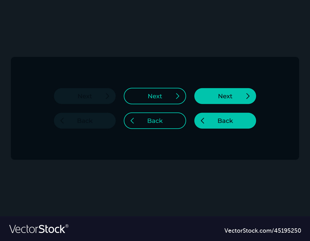 Back and next login buttons ui elements kit