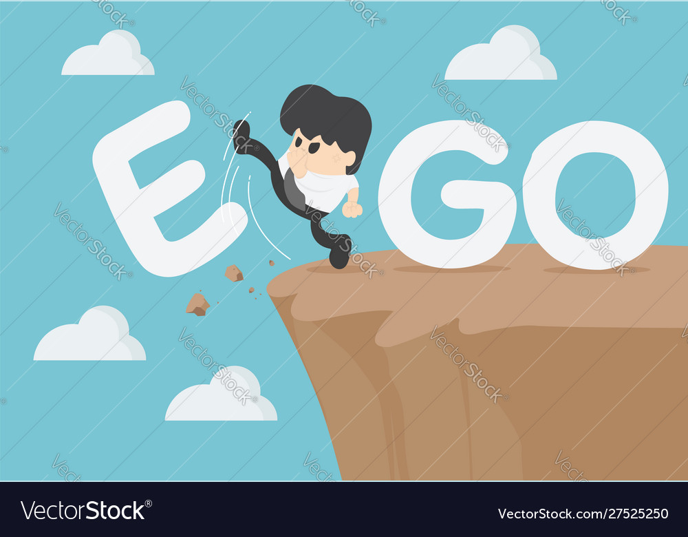 Businessman is an egoist with word ego kicked off Vector Image