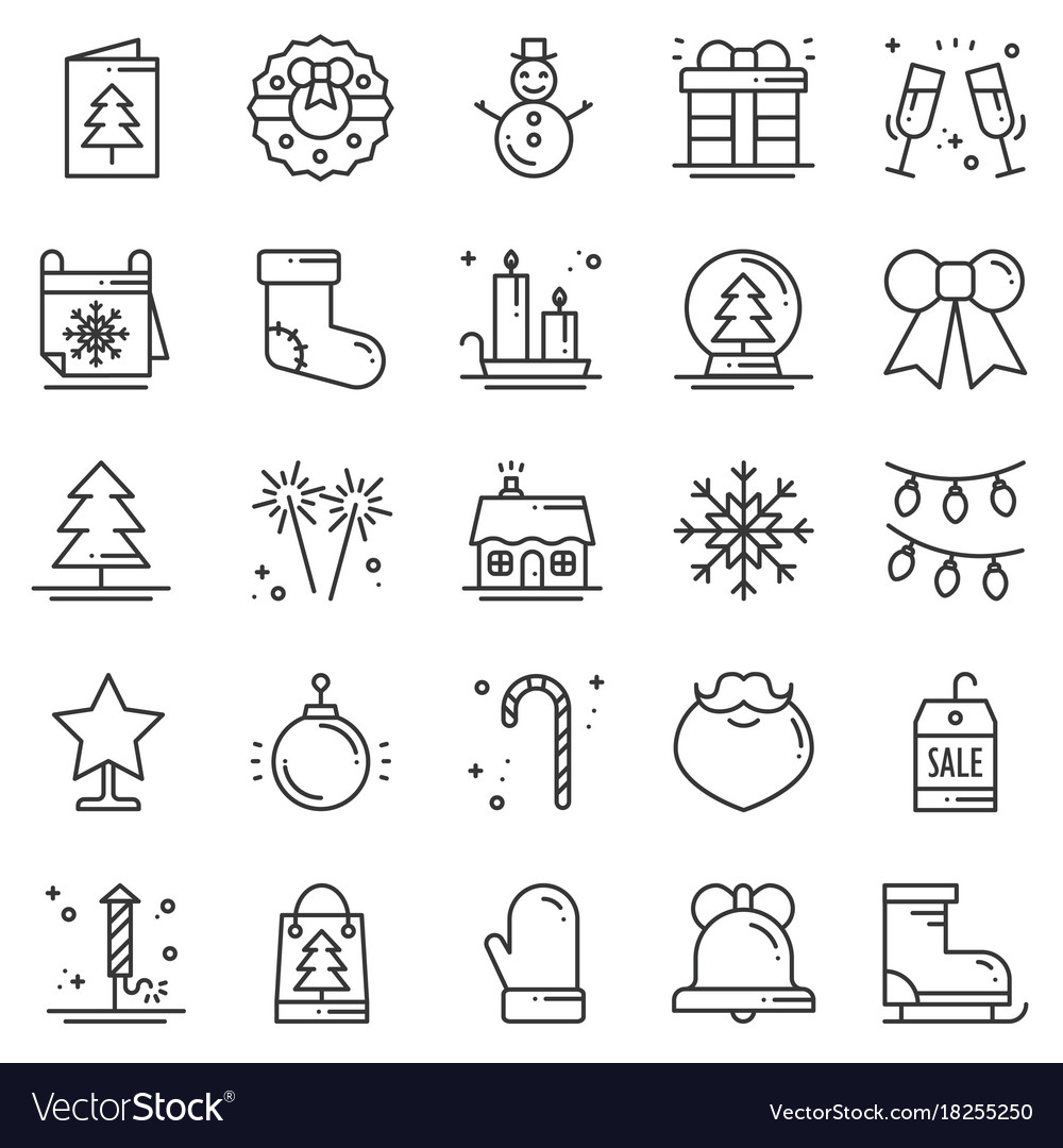 Christmas holiday thin line icons set new year