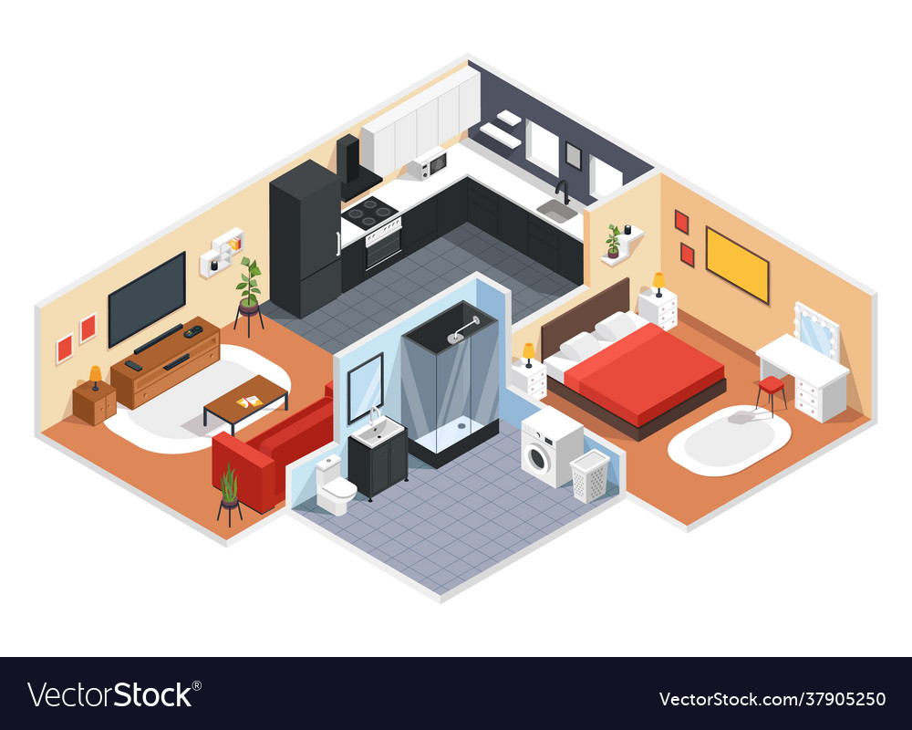 Isometric apartment modern interior Royalty Free Vector