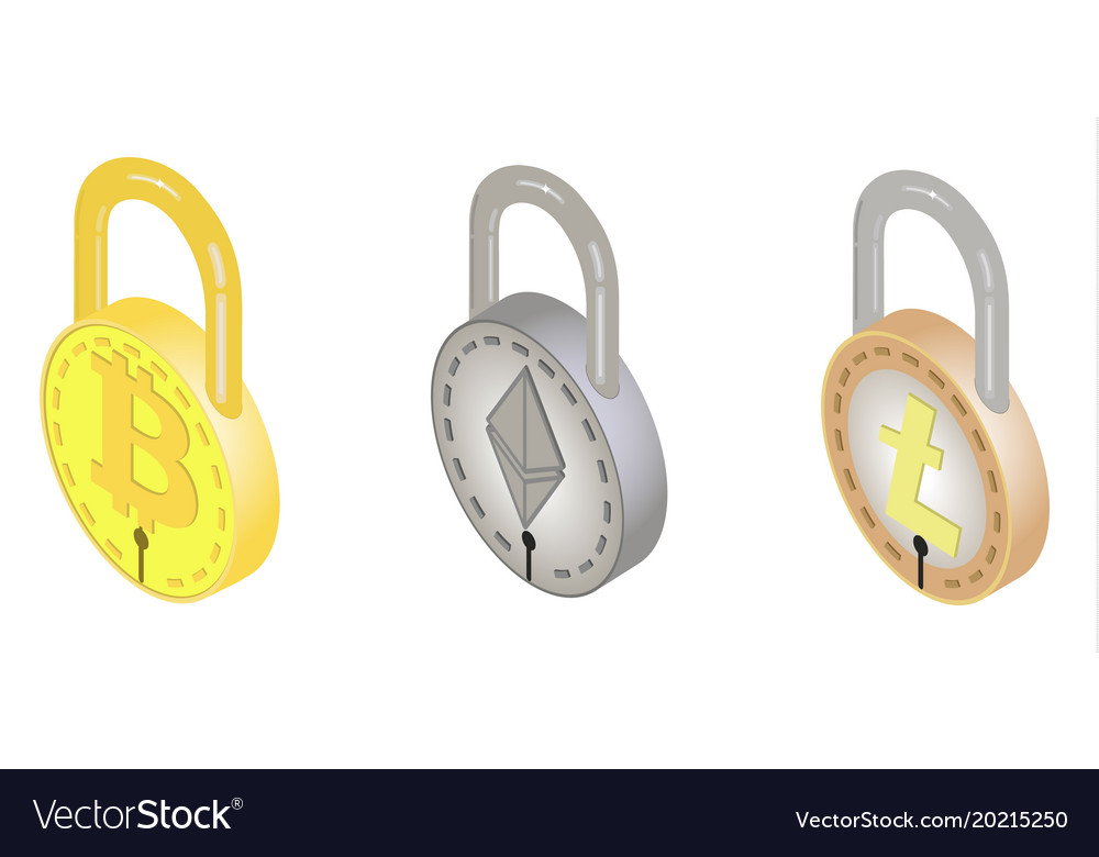 Security lock of bitcoinethereumlitecoin concept