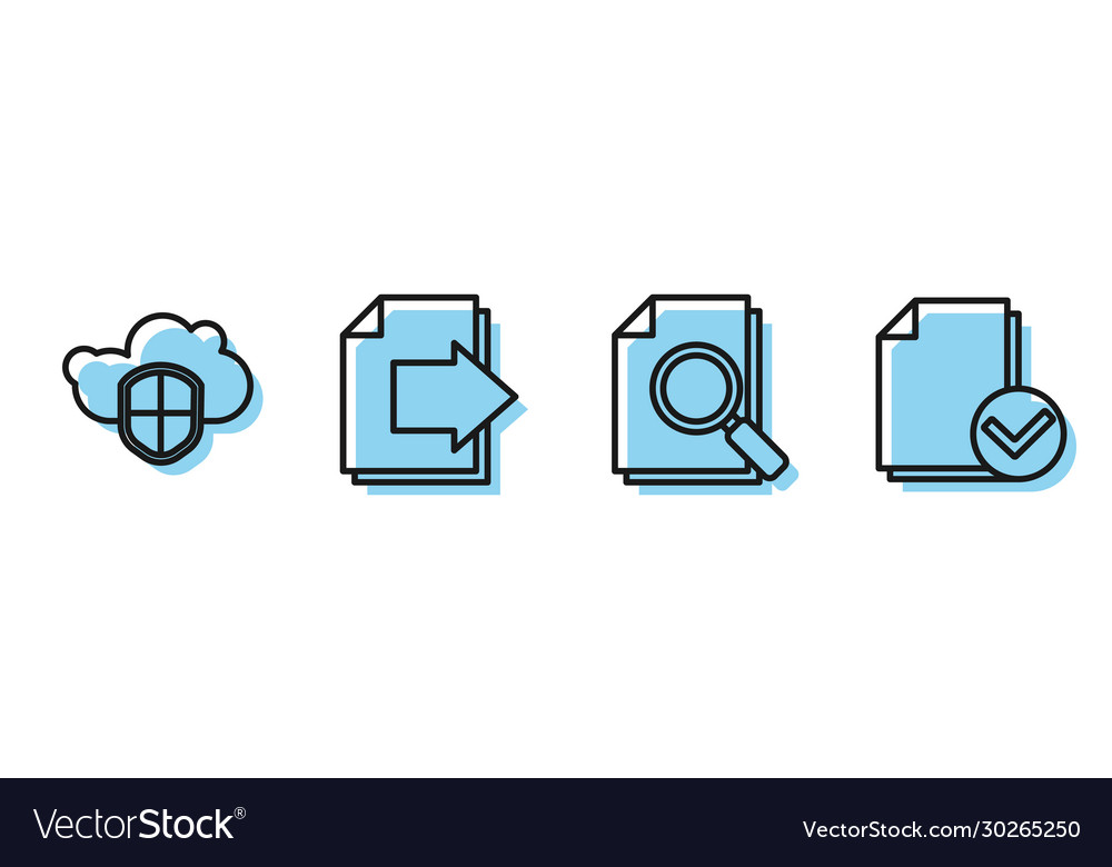 Set line document with search cloud and shield vector image Set line document with search cloud and shield