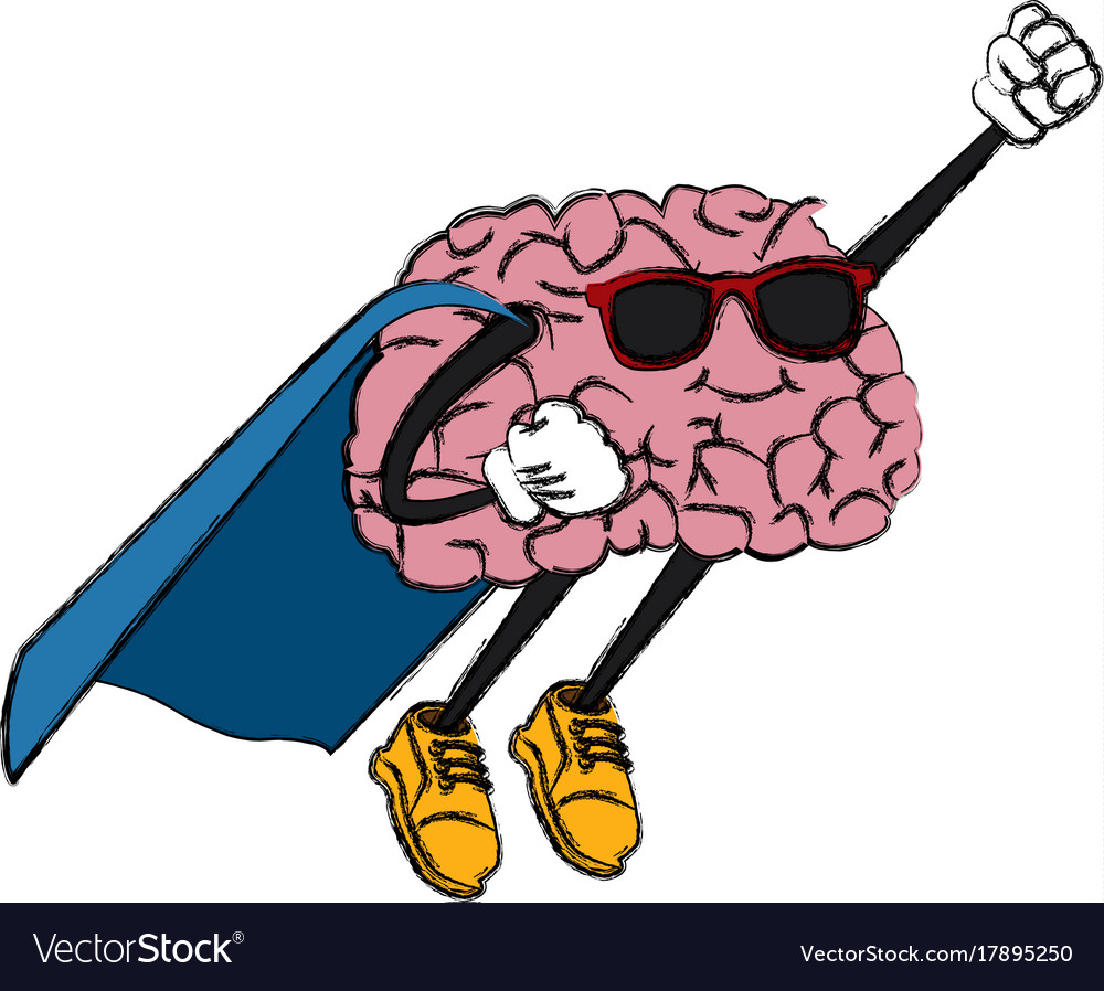 Illustration of a flying anime superhero brain